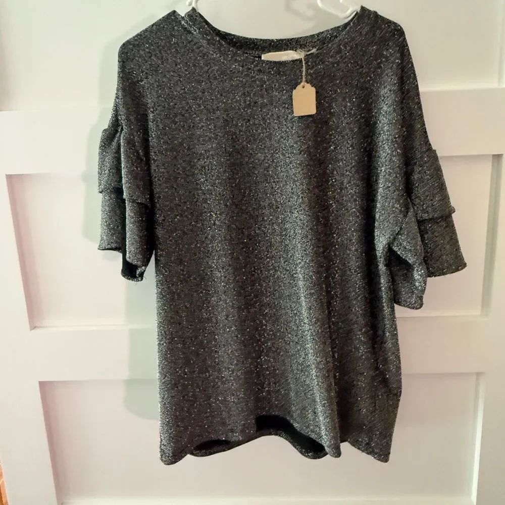 Michael Kors Charcoal Sparkle Ruffle Sleeve Tunic